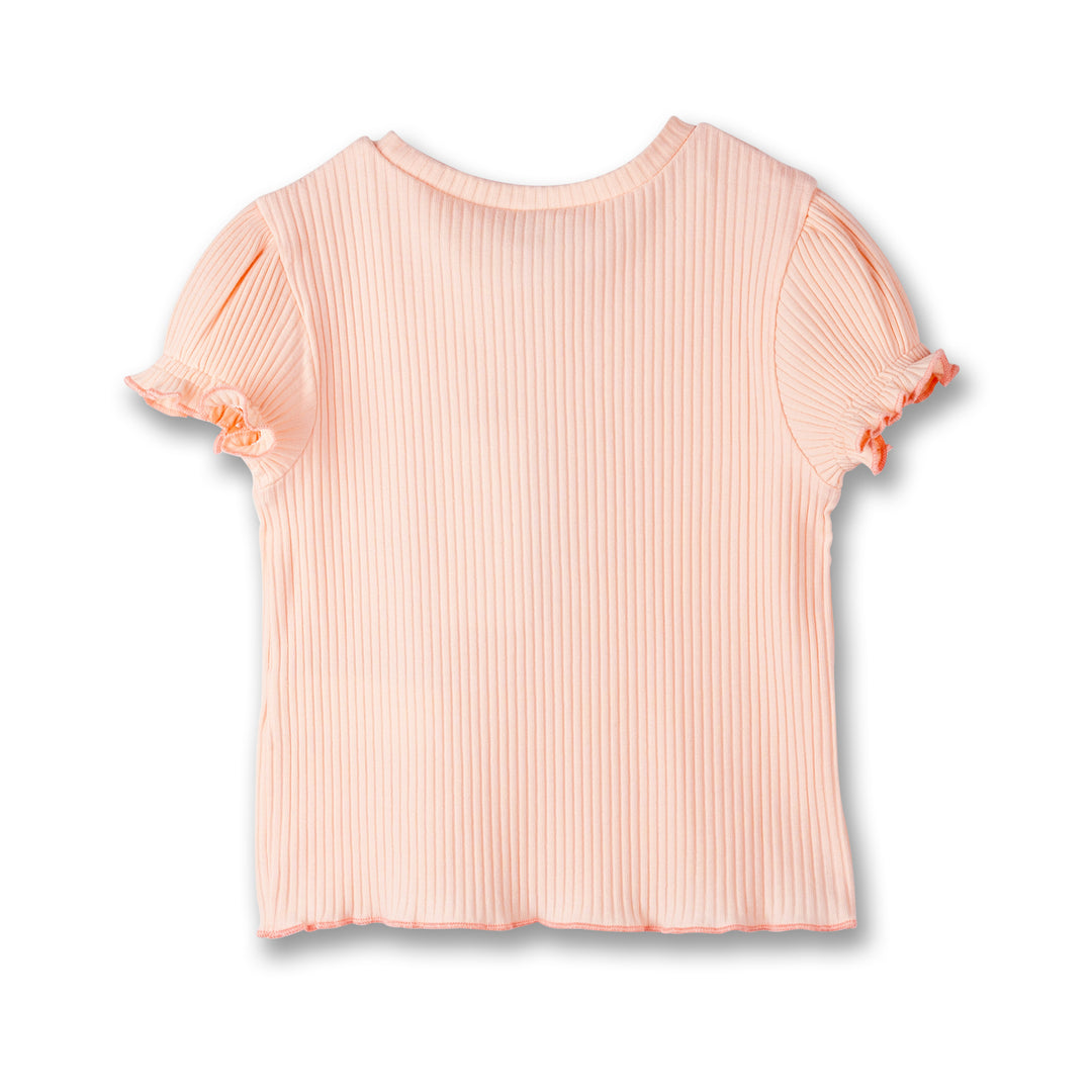 Poney Girls Light Orange Ribbed Short Sleeve Top