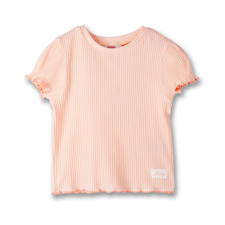 Poney Girls Light Orange Ribbed Short Sleeve Top