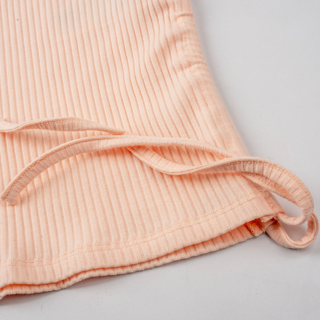 Poney Girls Light Orange Ribbed Short Sleeve Top with Drawstrings