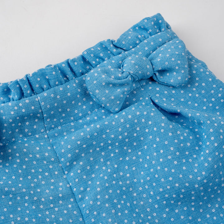 Poney Girls Blue Printed Shorts with Ribbon