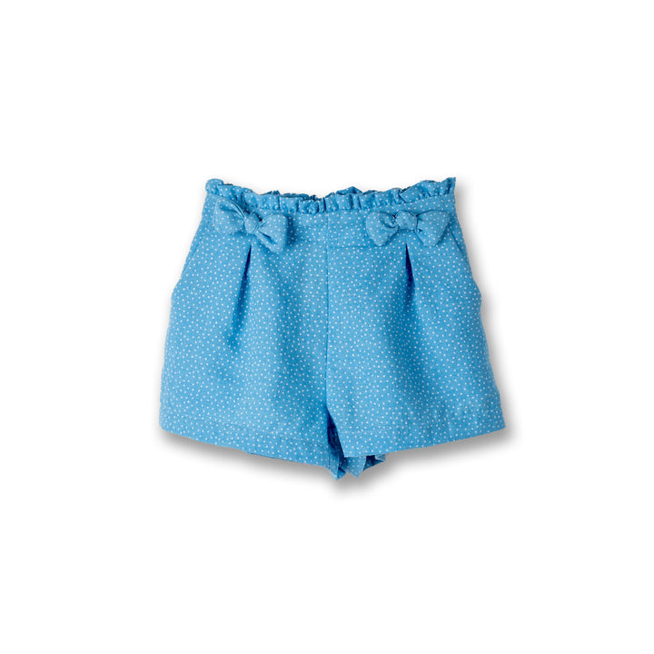 Poney Girls Blue Printed Shorts with Ribbon