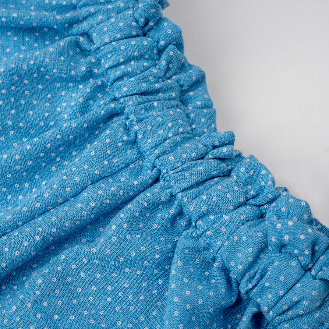 Poney Girls Blue Printed Shorts with Ribbon