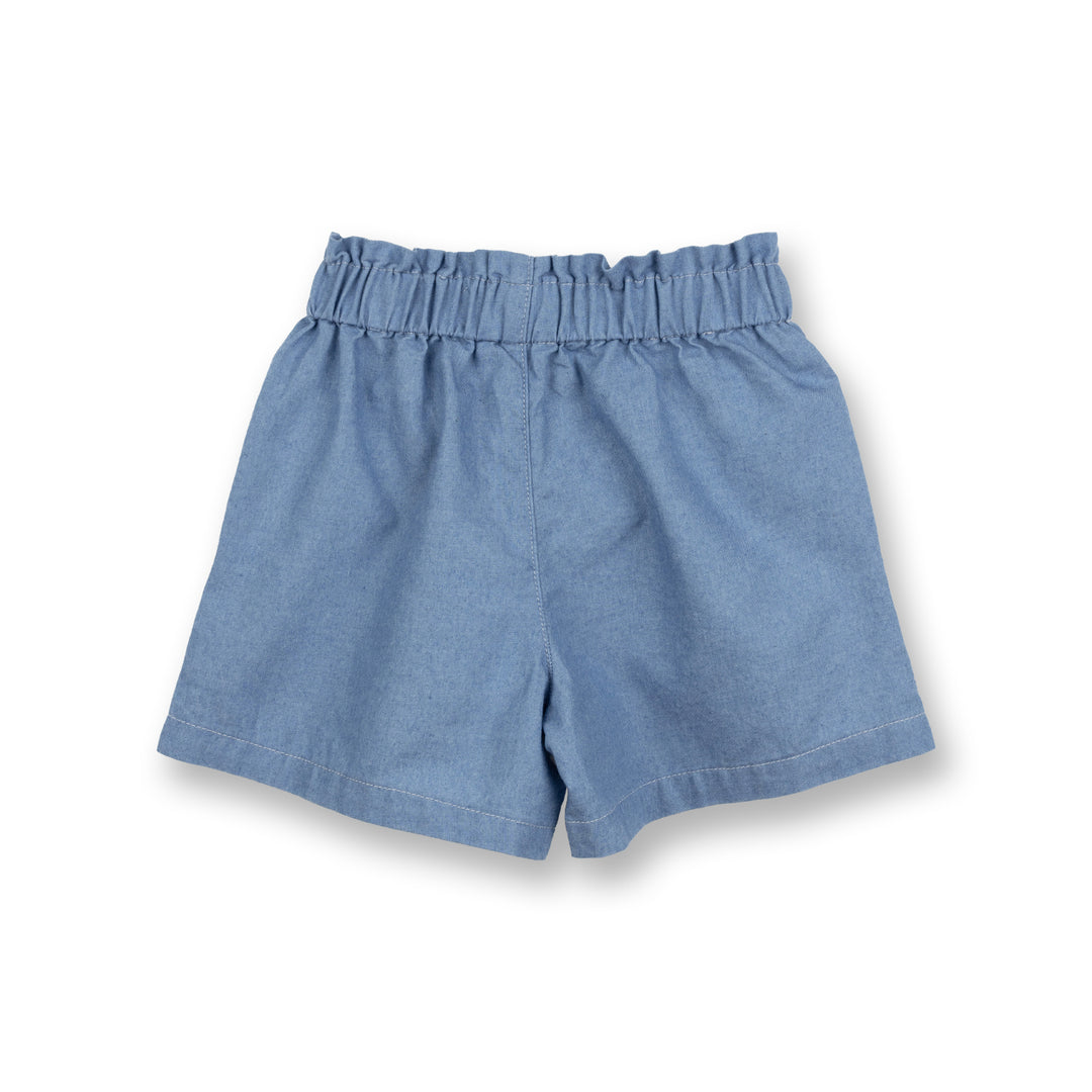 Poney Girls Blue Paper Bag Waist Denim Shorts