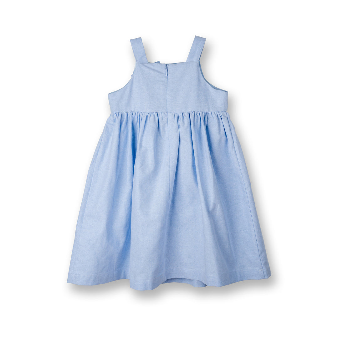 Poney Girls Blue Sleeveless Dress with Bow Applique