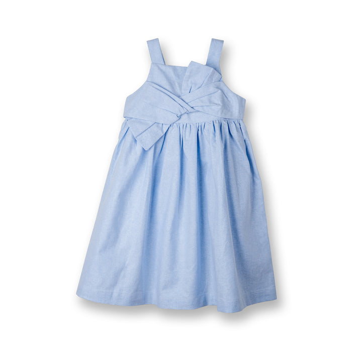 Poney Girls Blue Sleeveless Dress with Bow Applique