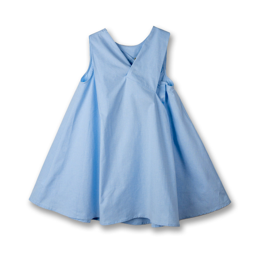 Poney Girls Blue Sleeveless Dress with Side Folded