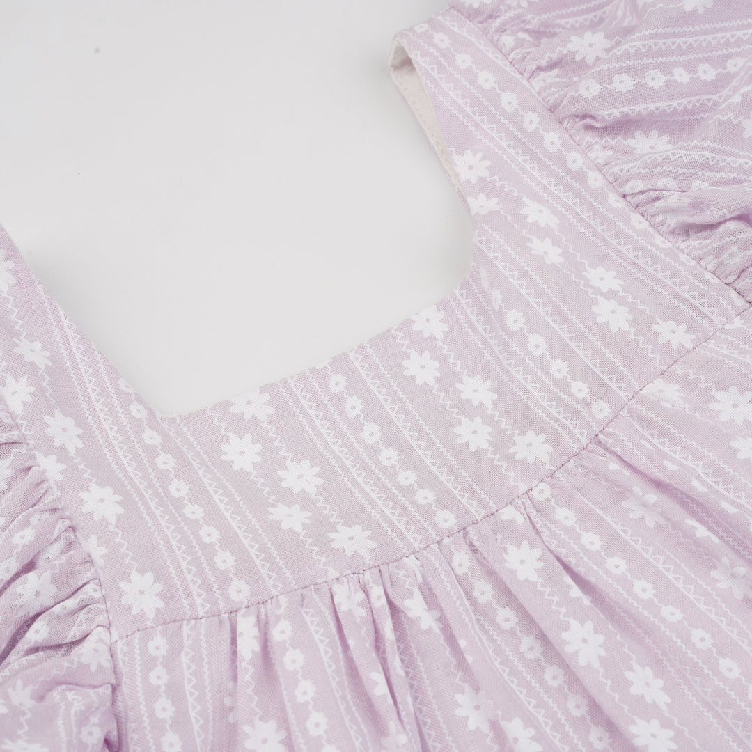 Poney Girls Light Purple Roman Prints Short Sleeve Dress