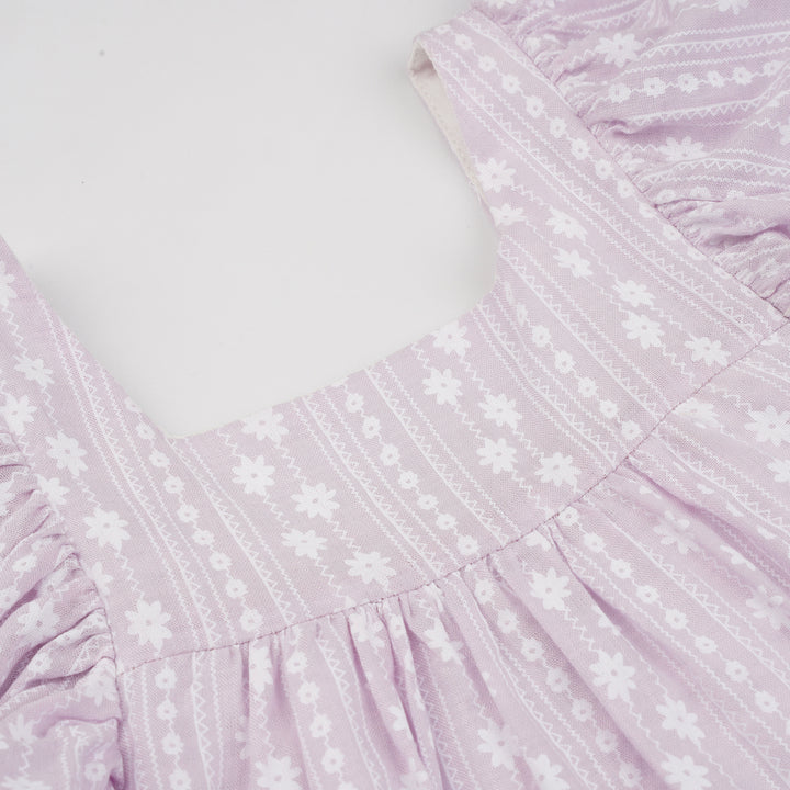 Poney Girls Light Purple Roman Prints Short Sleeve Dress