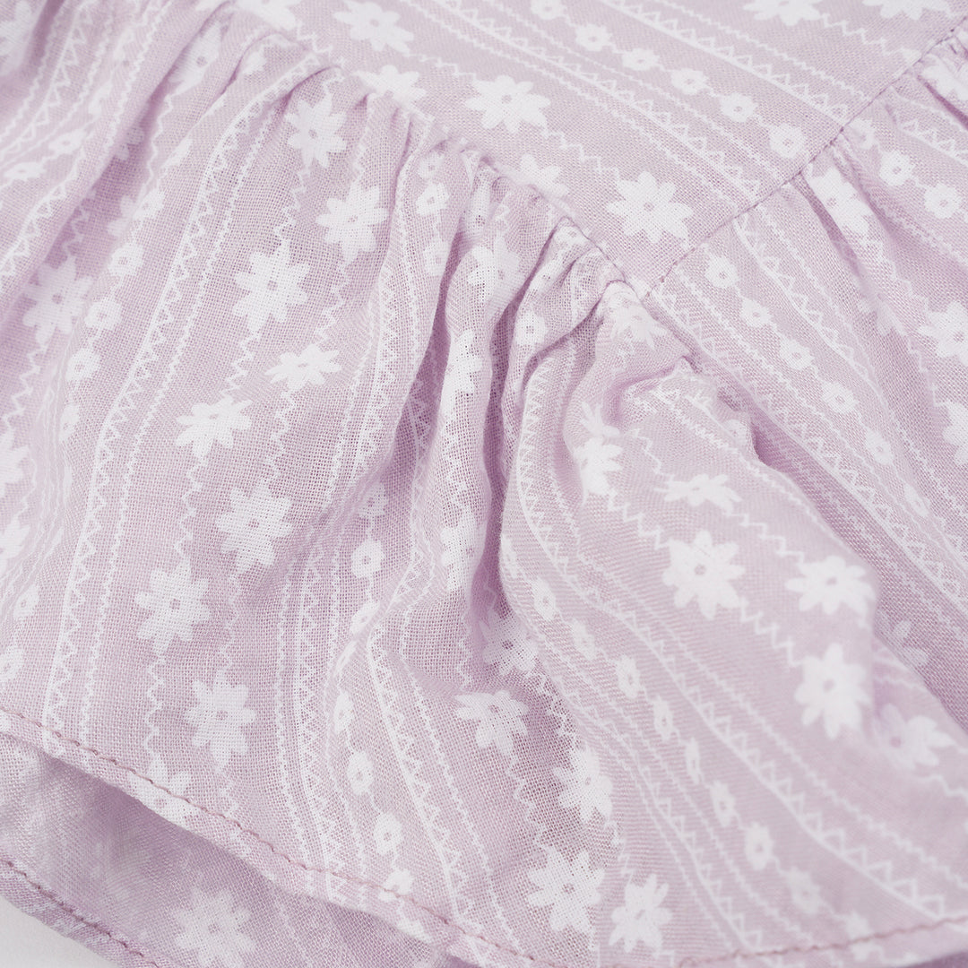 Poney Girls Light Purple Roman Prints Short Sleeve Dress