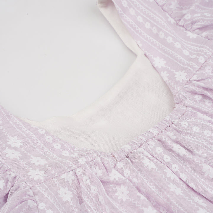 Poney Girls Light Purple Roman Prints Short Sleeve Dress
