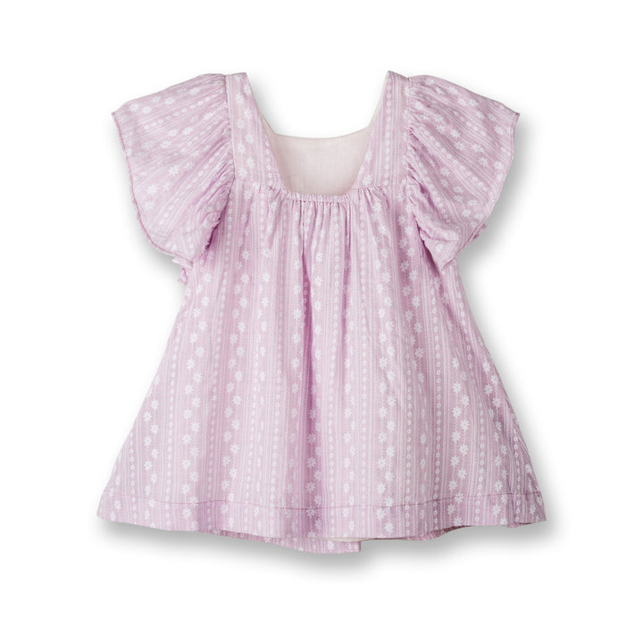 Poney Girls Light Purple Roman Prints Short Sleeve Dress