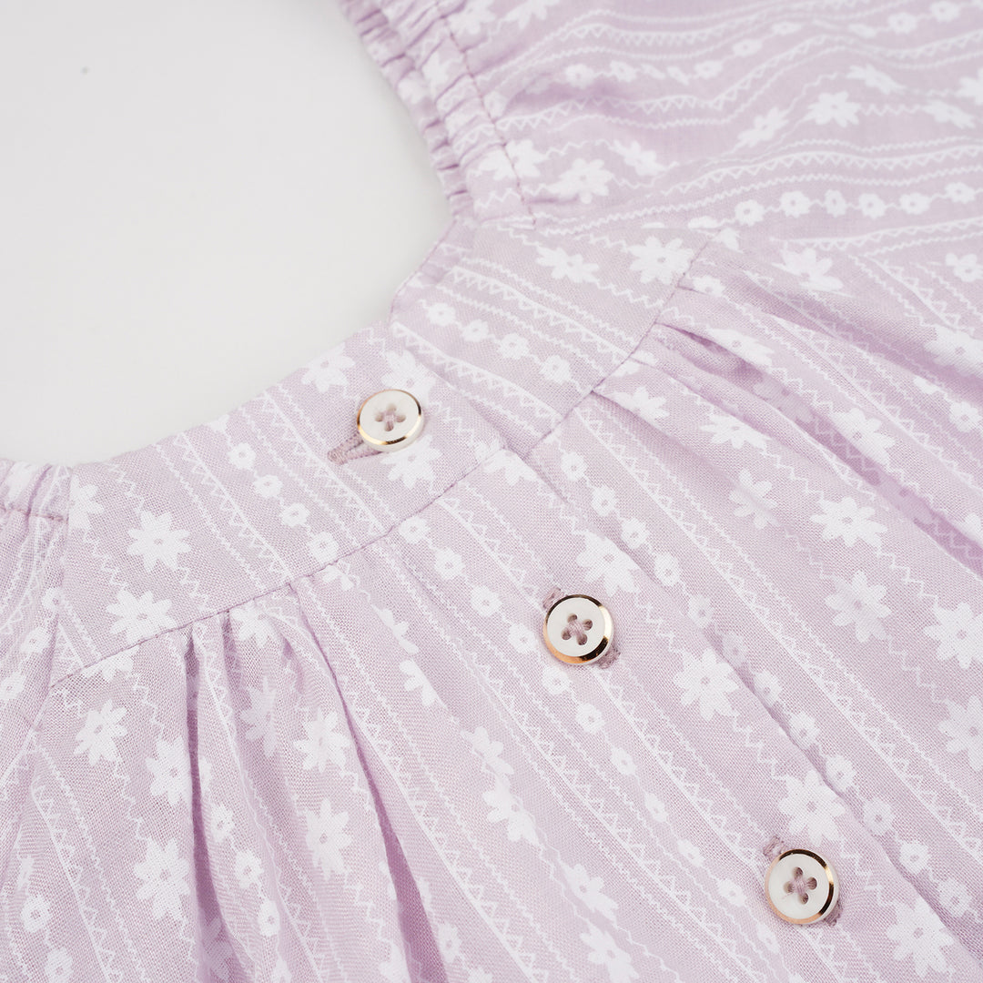 Poney Girls Light Purple Roman Prints Short Sleeve Dress