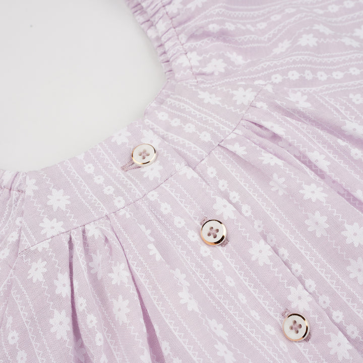 Poney Girls Light Purple Roman Prints Short Sleeve Dress