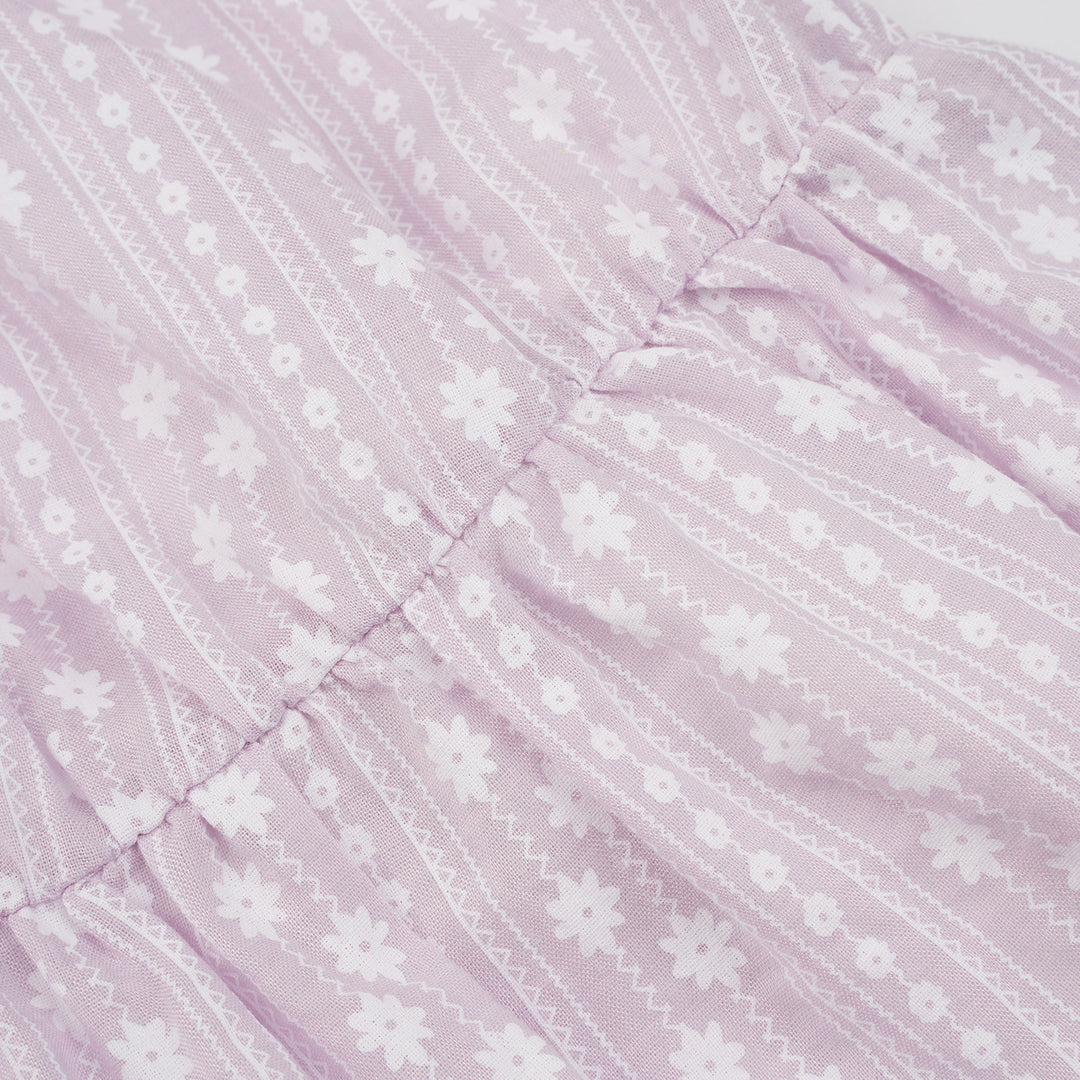 Poney Girls Light Purple Roman Prints Short Sleeve Dress