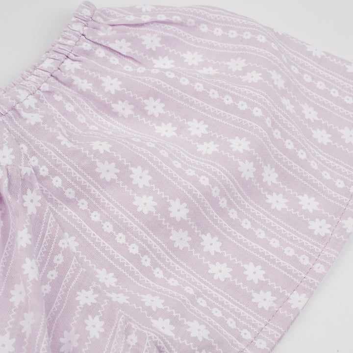 Poney Girls Light Purple Roman Prints Short Sleeve Dress