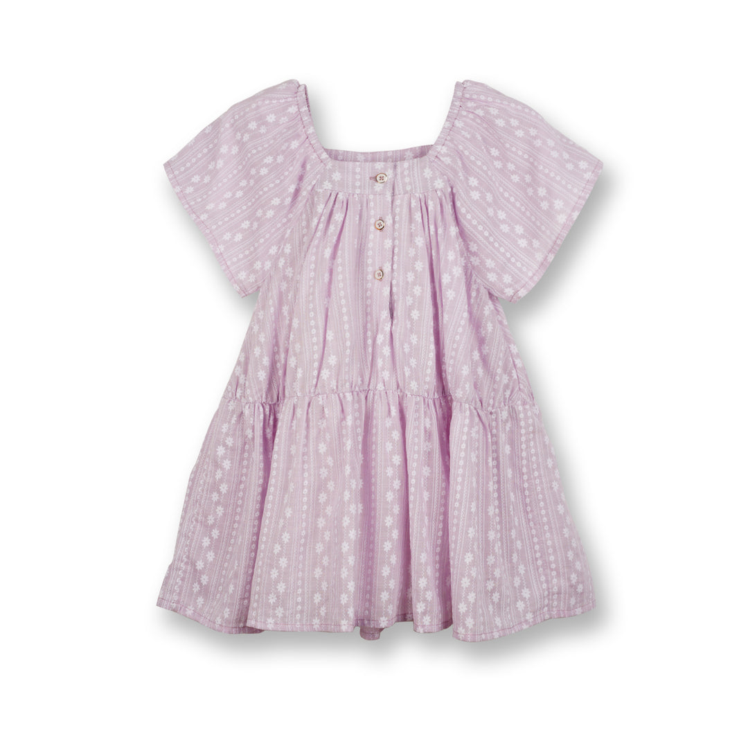 Poney Girls Light Purple Roman Prints Short Sleeve Dress