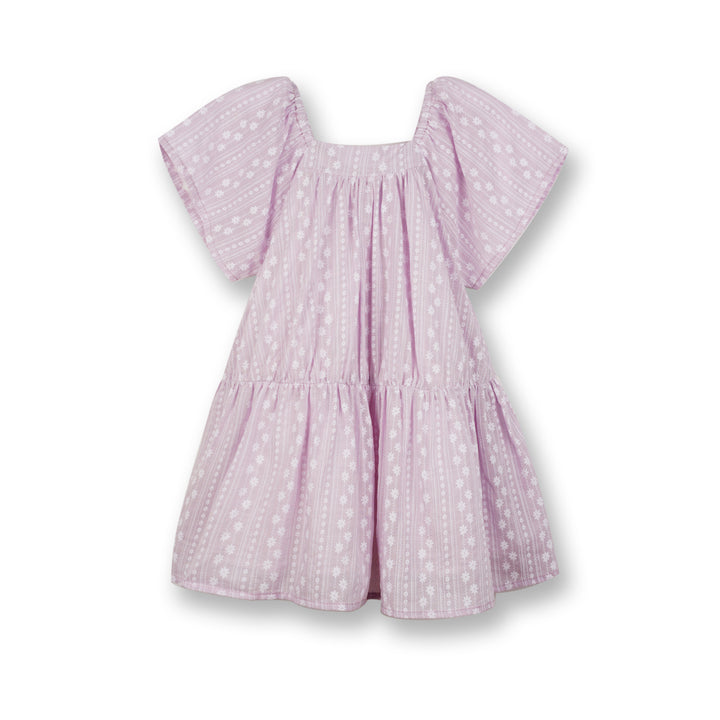 Poney Girls Light Purple Roman Prints Short Sleeve Dress