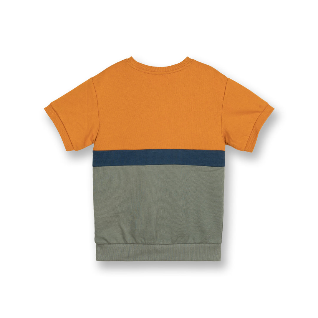 Poney Boys Orange Colour Blocking Round Neck Short Sleeve Tee