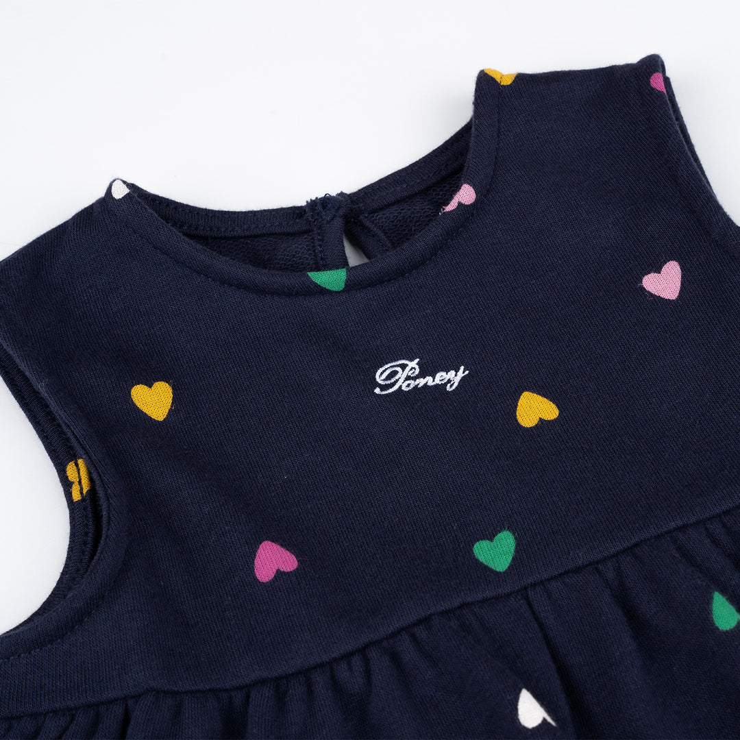 Poney Girls Navy Sleeveless Printed Dress