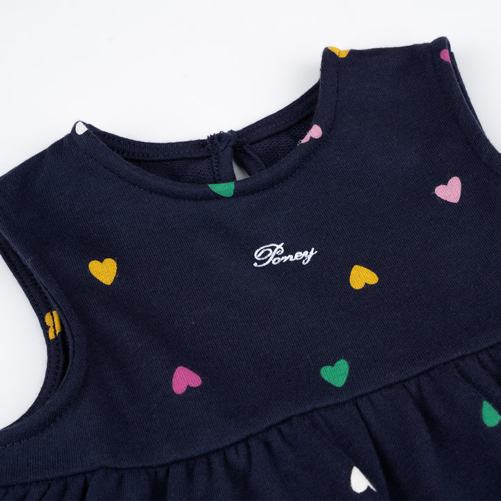 Poney Girls Navy Sleeveless Printed Dress