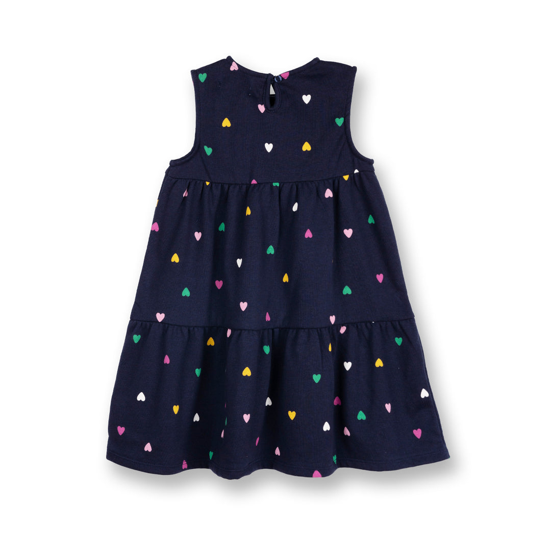 Poney Girls Navy Sleeveless Printed Dress