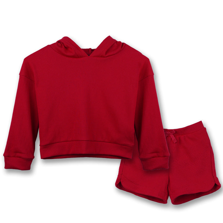 Poney Girls Red 2-piece Hoodie & Shorts Set