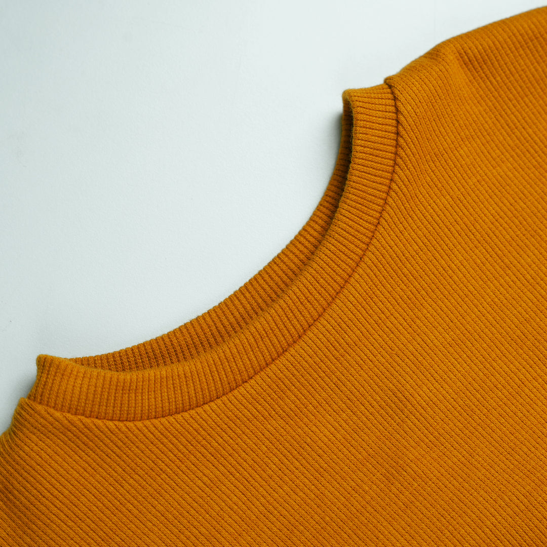 Poney Girls Mustard Long Sleeves Ribbed Sweatshirt
