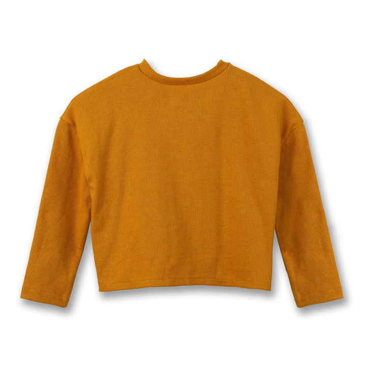 Poney Girls Mustard Long Sleeves Ribbed Sweatshirt