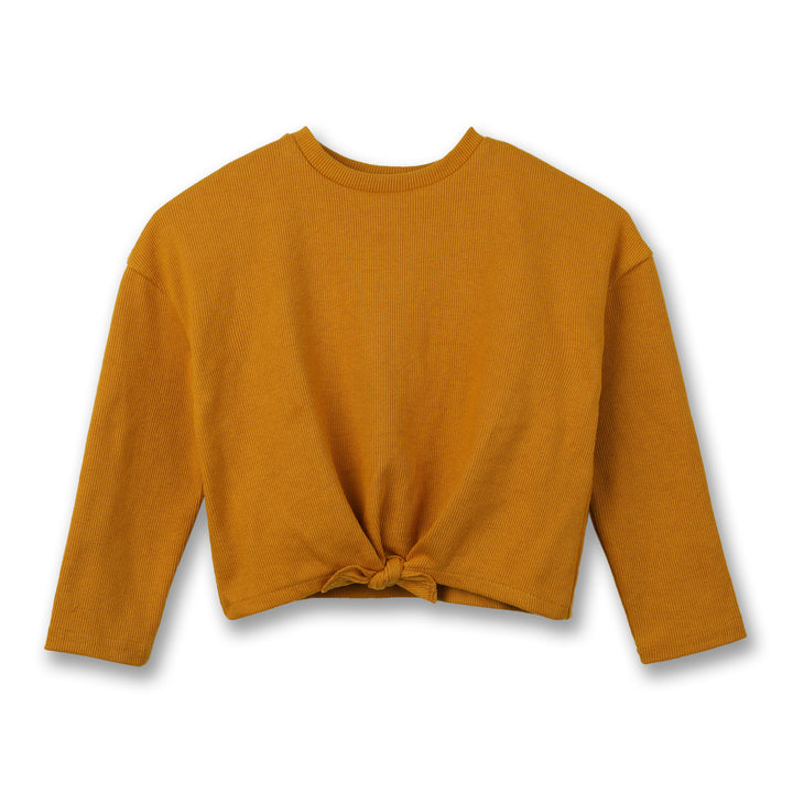 Poney Girls Mustard Long Sleeves Ribbed Sweatshirt