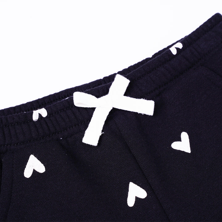 Poney Girls Black Love Printed Shorts with Bow Ribbon