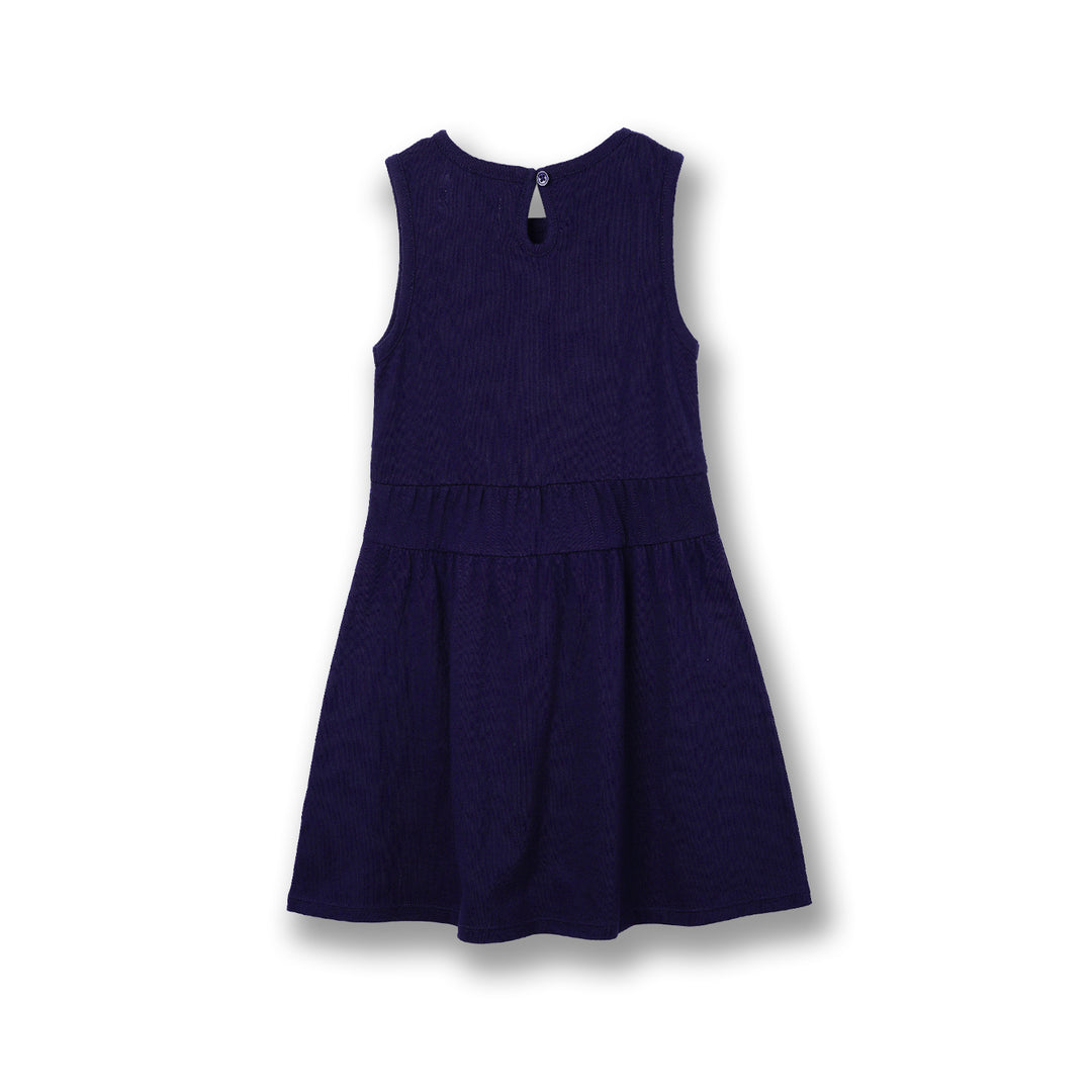 Poney Girls Navy Sleeveless Dress with Gathers