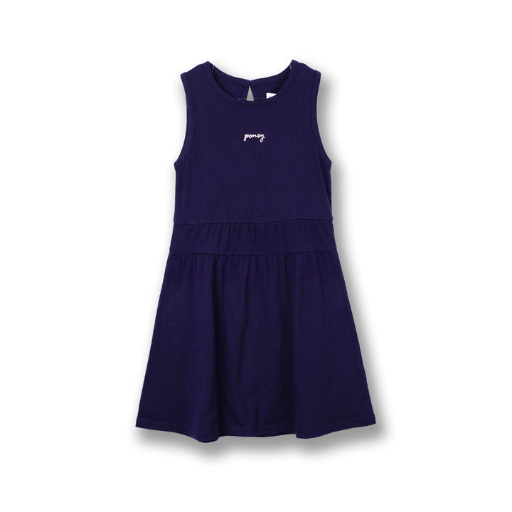 Poney Girls Navy Sleeveless Dress with Gathers