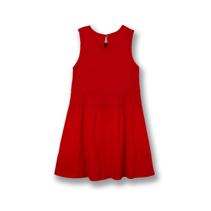 Poney Girls Red Sleeveless Dress with Gathers