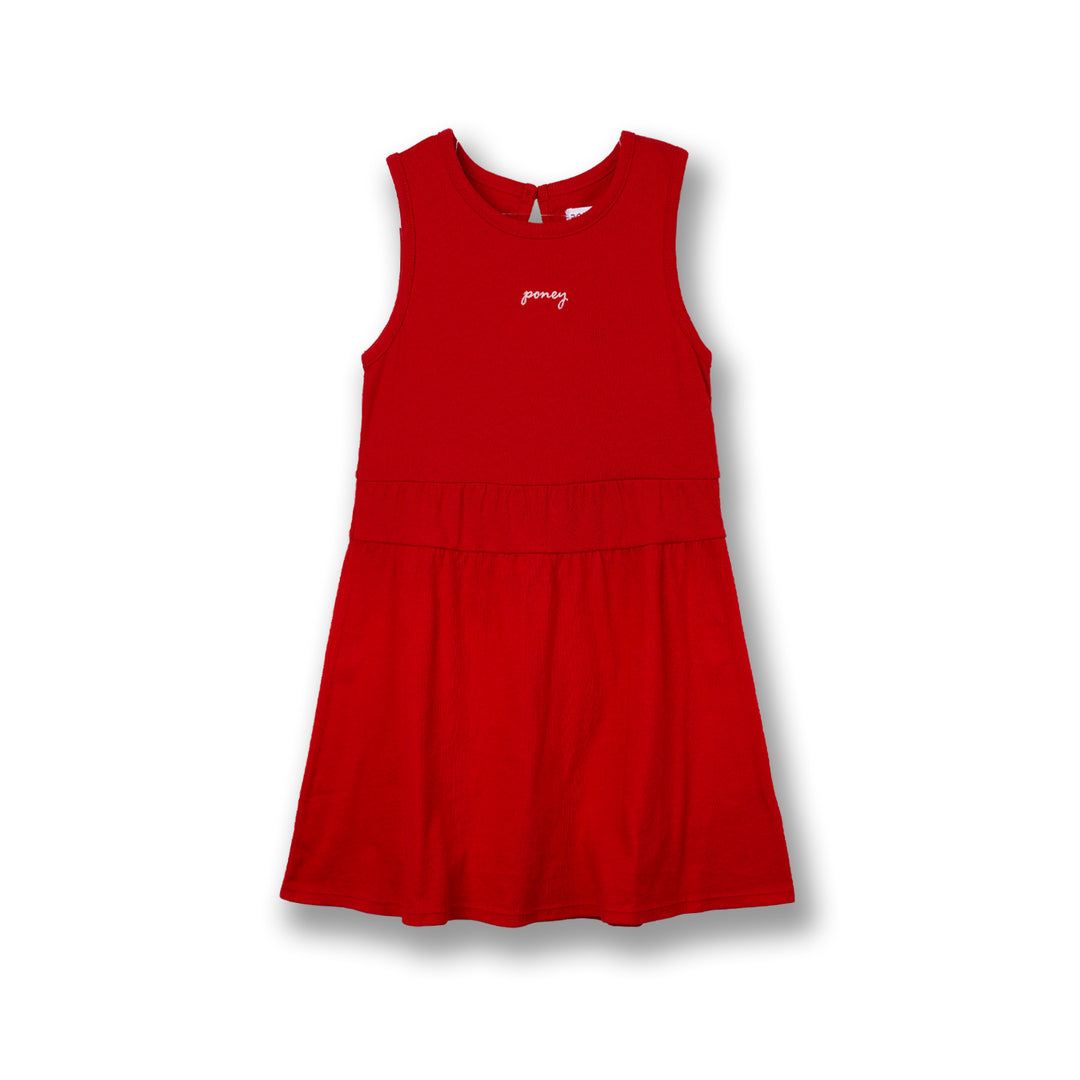 Poney Girls Red Sleeveless Dress with Gathers