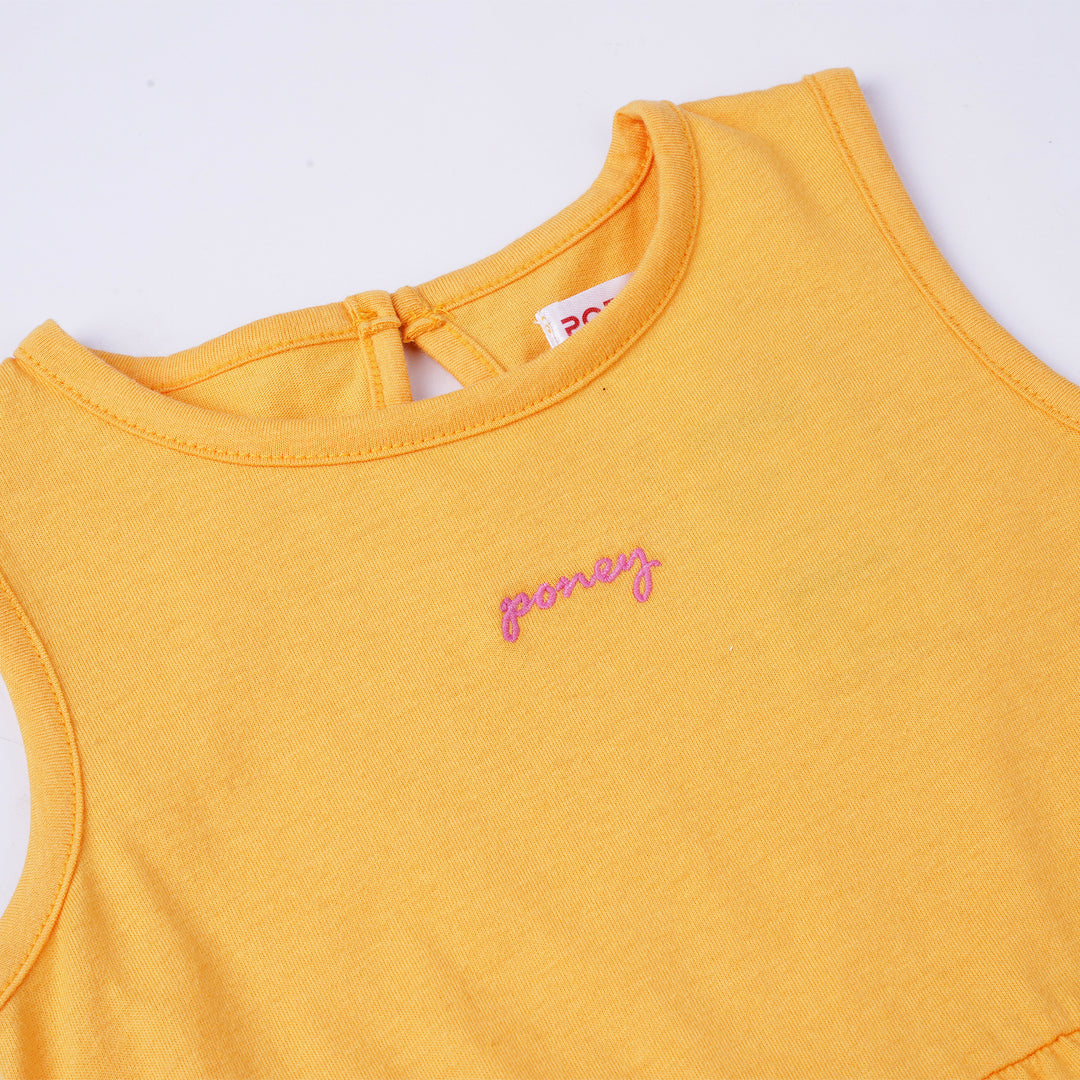 Poney Girls Yellow Sleeveless Dress with Gathers