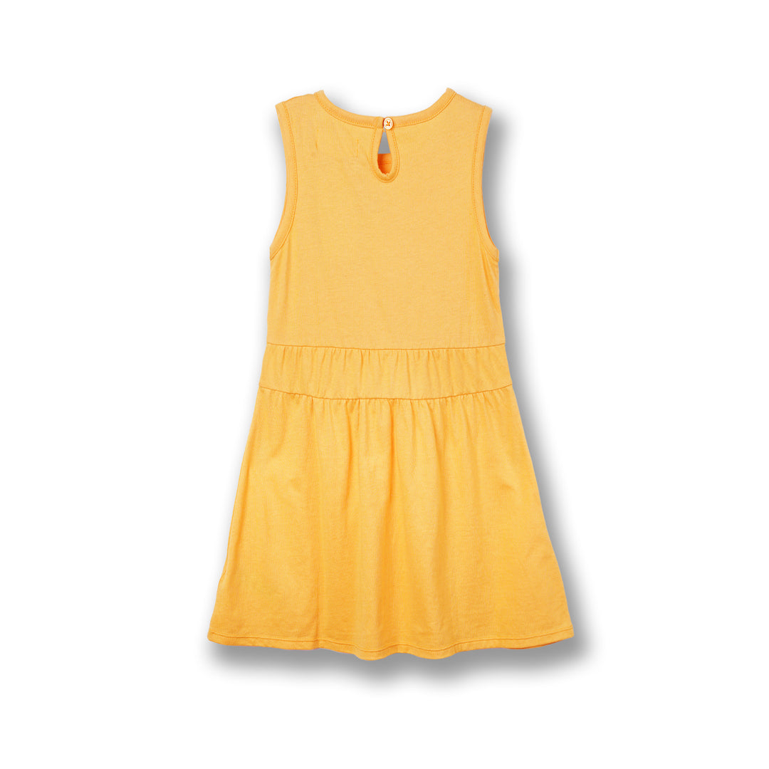 Poney Girls Yellow Sleeveless Dress with Gathers