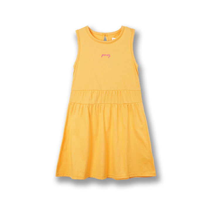 Poney Girls Yellow Sleeveless Dress with Gathers