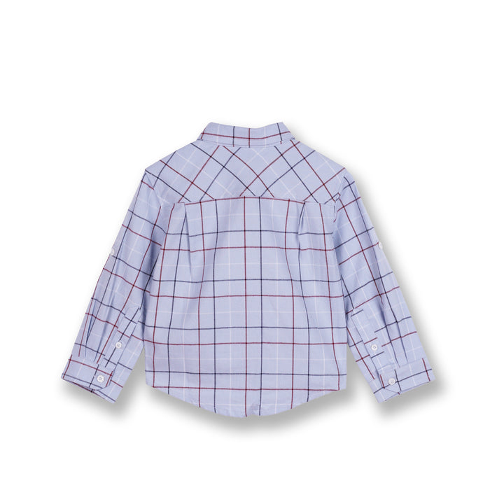 Poney Boys Blue Smart Checkered Long Sleeve Shirt