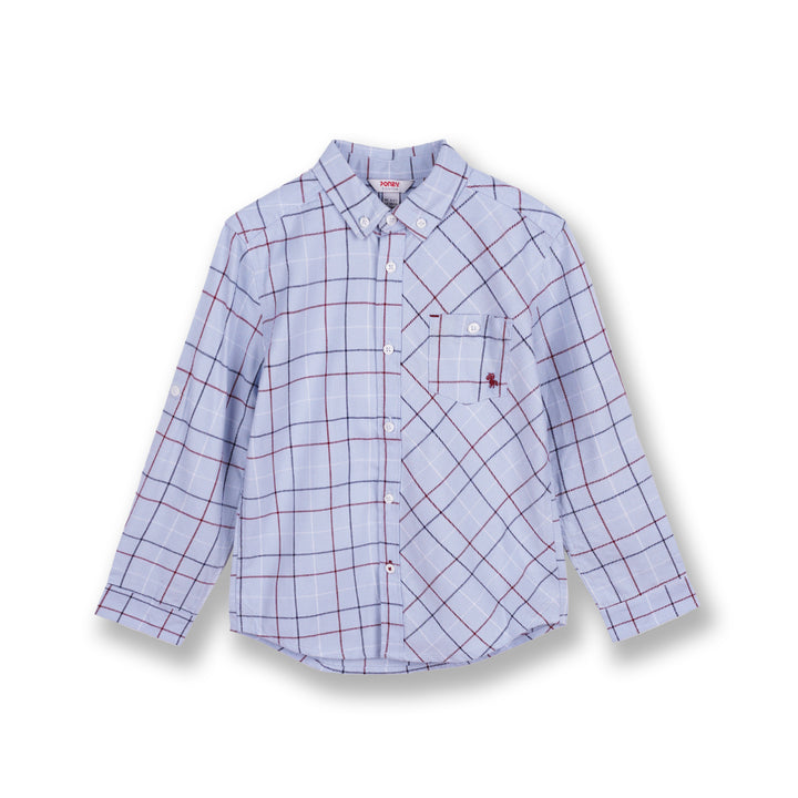 Poney Boys Blue Smart Checkered Long Sleeve Shirt