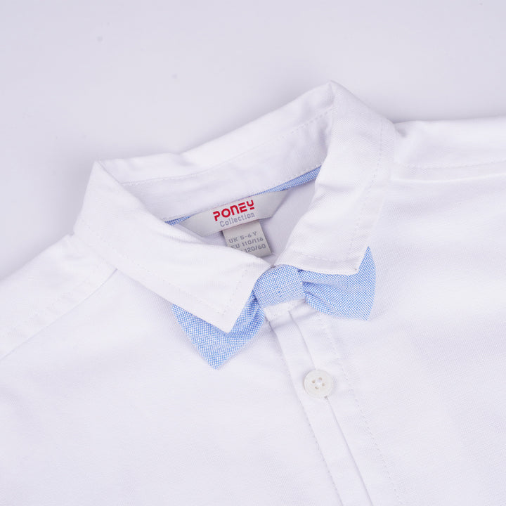 Poney Boys White Oxford Long Sleeve Shirt with Bow Tie