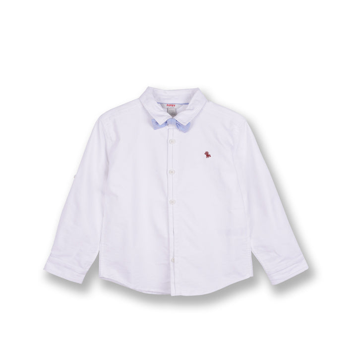 Poney Boys White Oxford Long Sleeve Shirt with Bow Tie