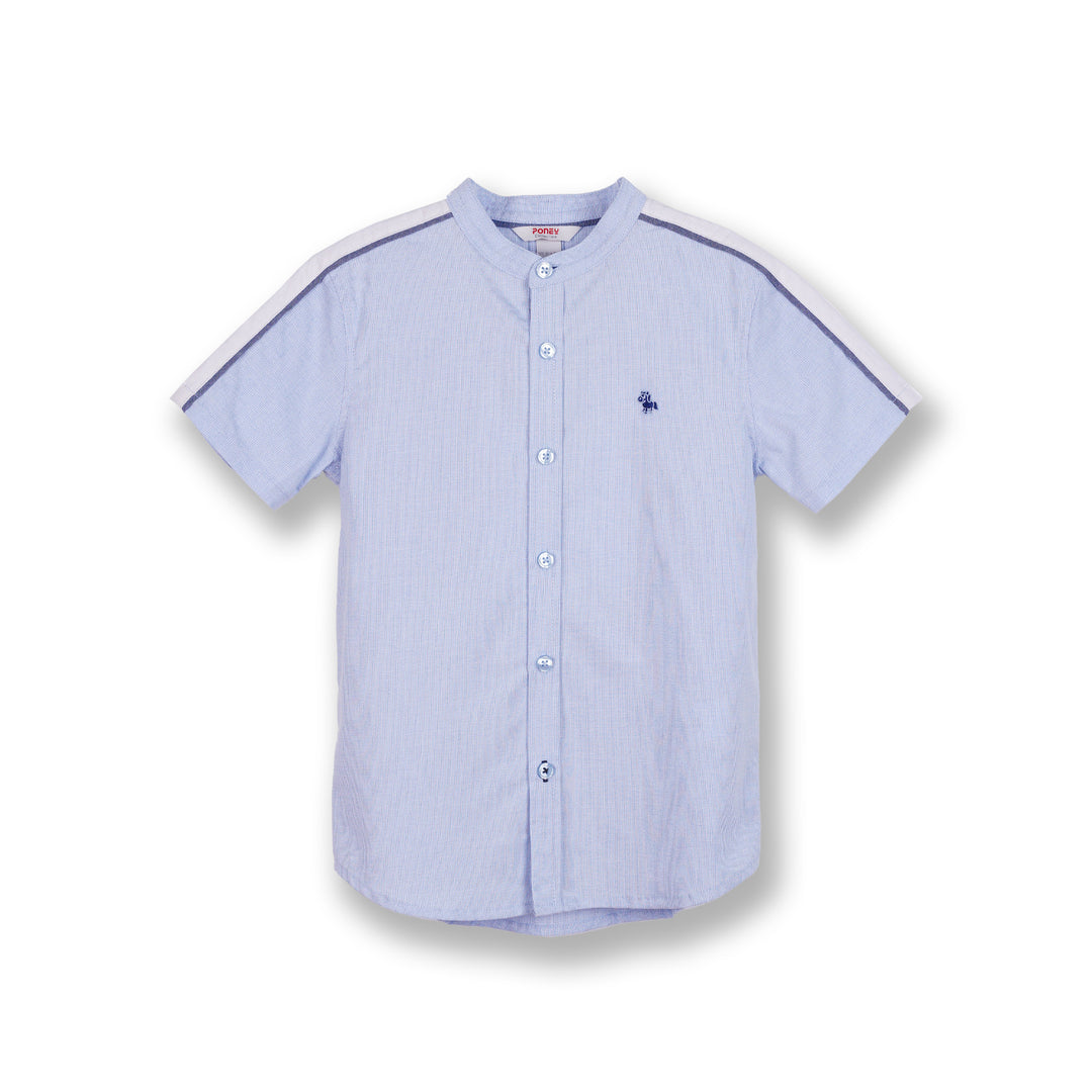 Poney Boys Blue Stand-up Collared Short Sleeve Shirt