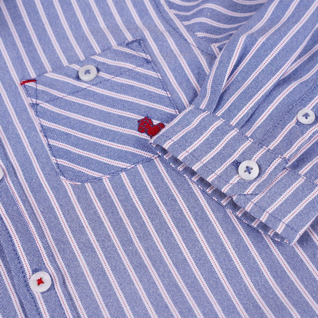 Poney Boys Blue Oxford Striped Long Sleeve Shirt