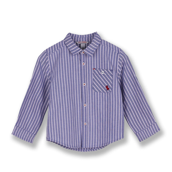 Poney Boys Blue Oxford Striped Long Sleeve Shirt