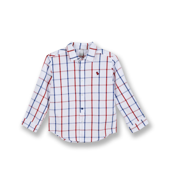 Poney Boys Red Smart Checkered Long Sleeve Shirt