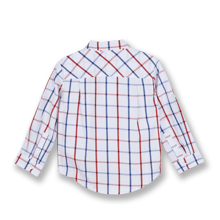 Poney Boys Red Smart Checkered Long Sleeve Shirt
