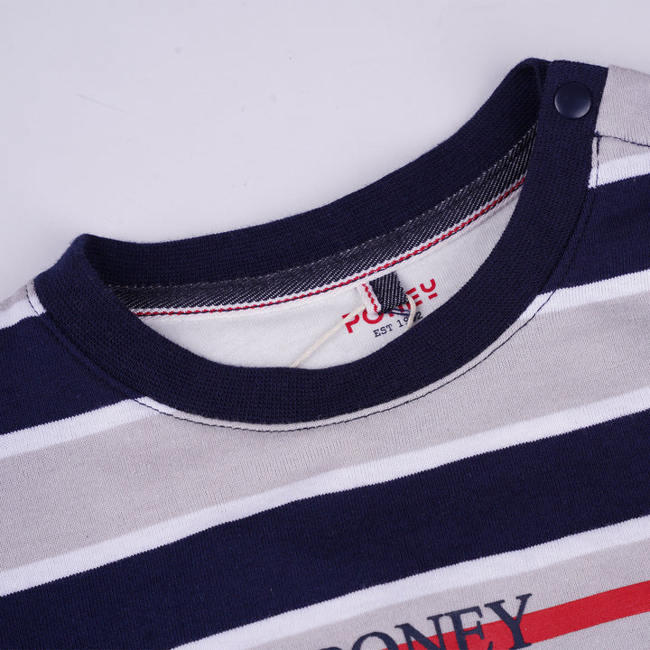 Poney Boys Navy Oversized Striped Round Neckline Short Sleeve Tee
