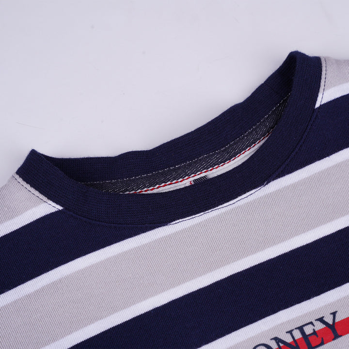 Poney Boys Navy Oversized Striped Round Neckline Short Sleeve Tee