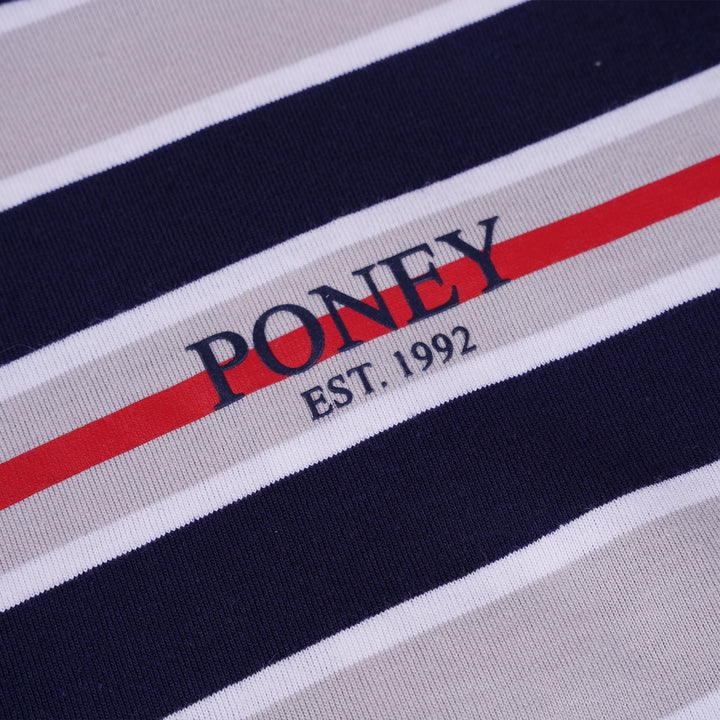 Poney Boys Navy Oversized Striped Round Neckline Short Sleeve Tee