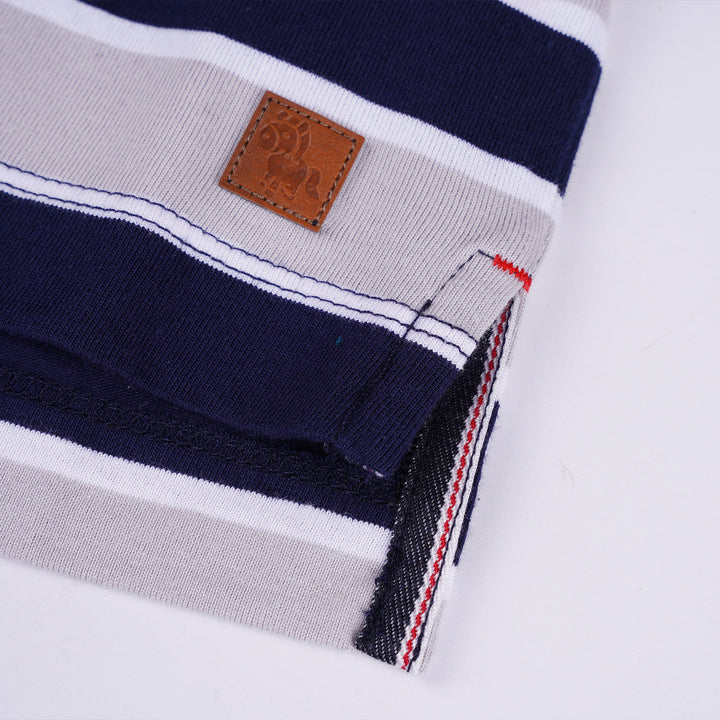 Poney Boys Navy Oversized Striped Round Neckline Short Sleeve Tee